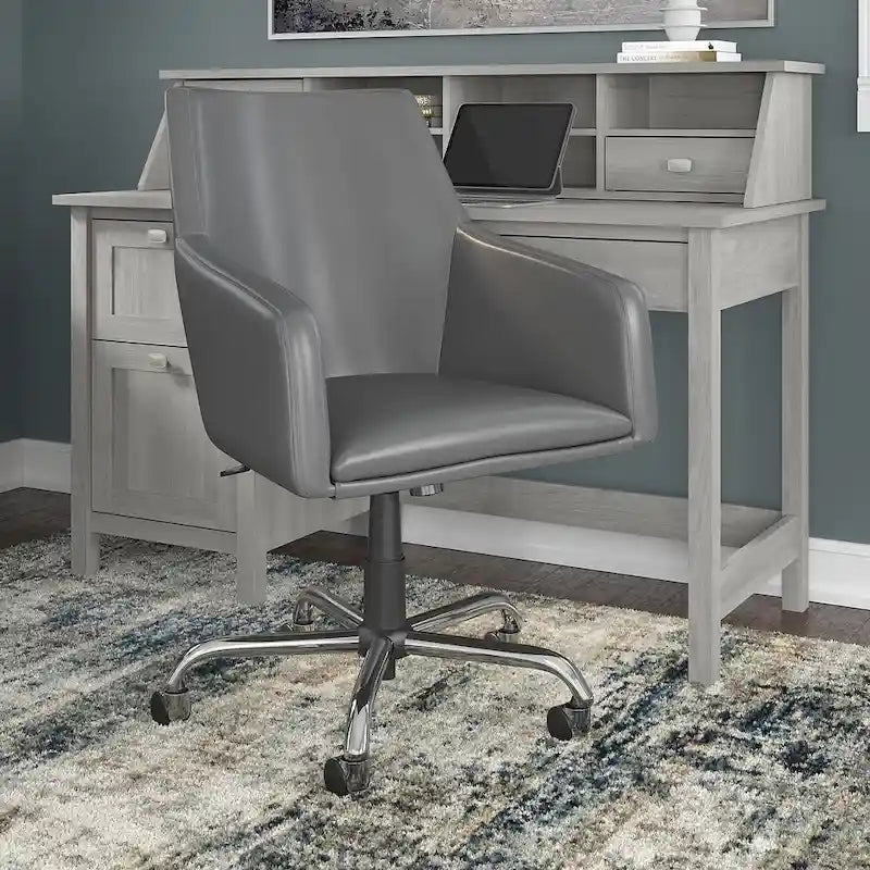 Bush Furniture Broadview Mid Back Leather Box Chair in White - 24.41L x 24.80W x 34.45H