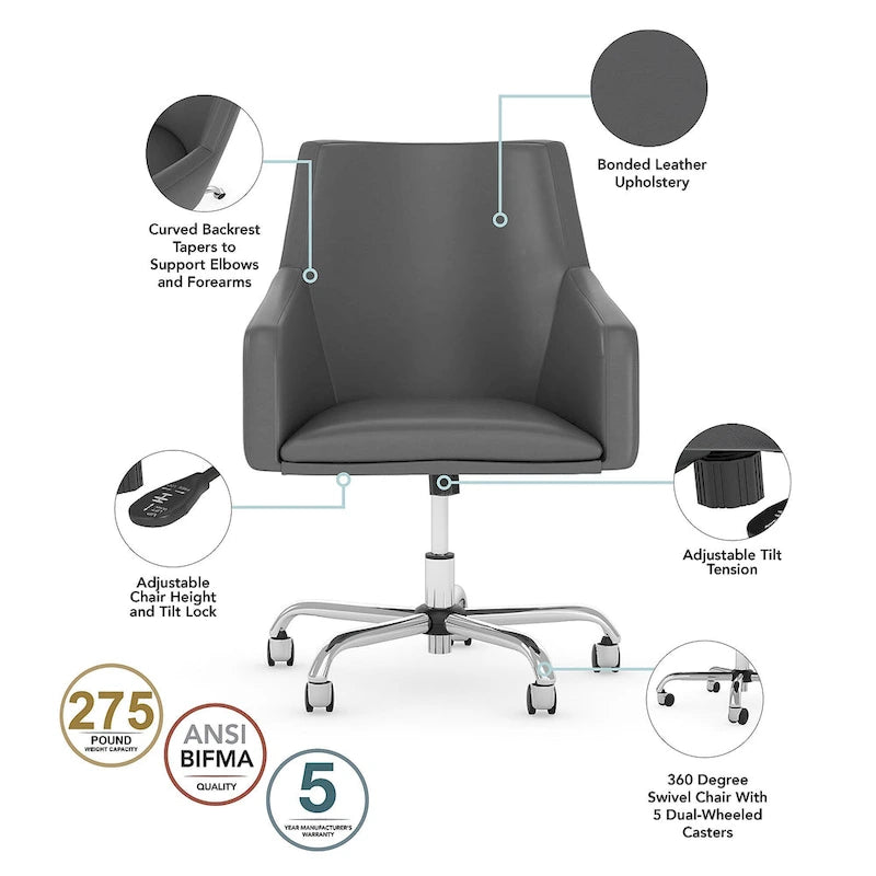 Bush Furniture Broadview Mid Back Leather Box Chair in White - 24.41L x 24.80W x 34.45H