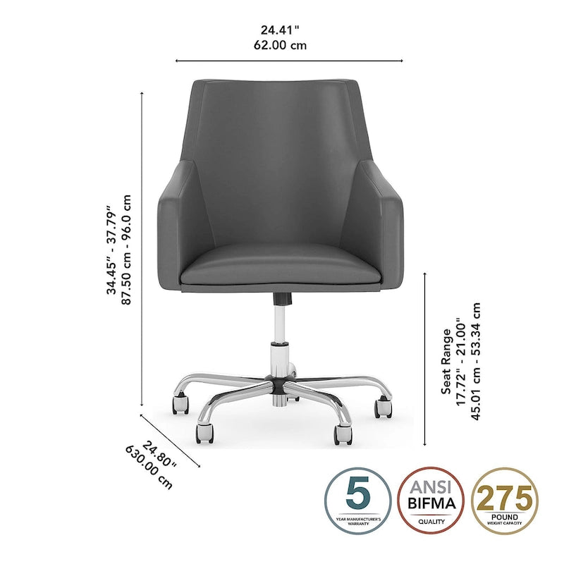 Bush Furniture Broadview Mid Back Leather Box Chair in White - 24.41L x 24.80W x 34.45H