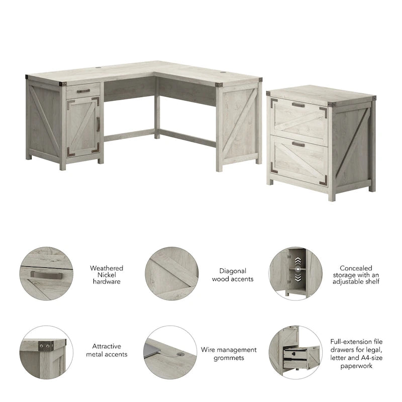 Knoxville 60W L Shaped Desk with File Cabinet by Bush Furniture